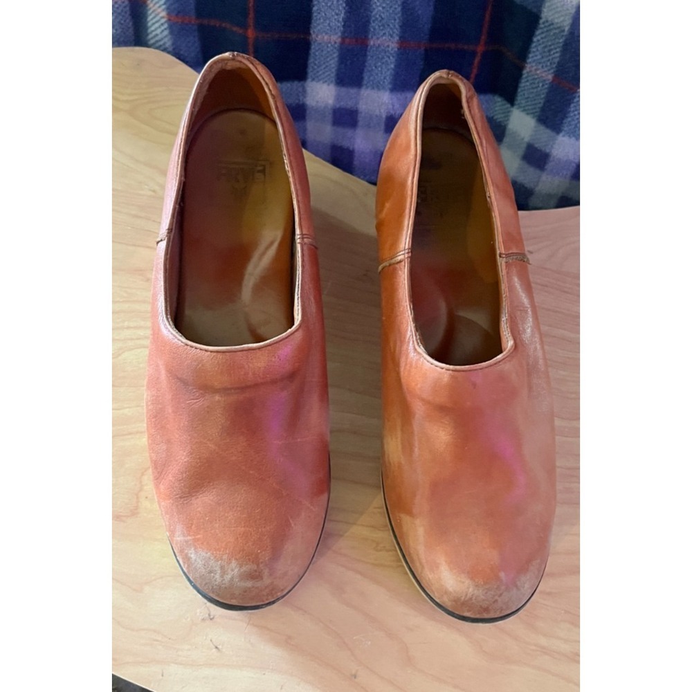 FRYE Slip On Heels Womens 10 Brown Leather Stacked Heel Vintage Style